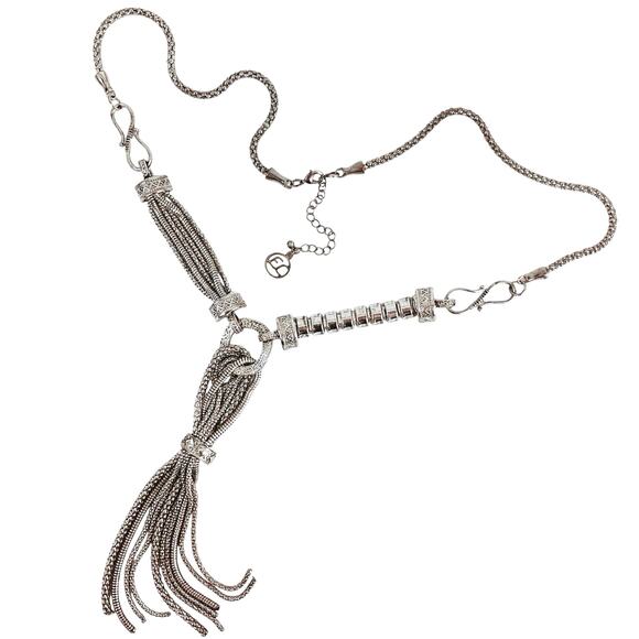 VTG Y2K Signed Erica Lyons Necklace Silver Tone Statement Mixed Chains - Picture 1 of 15